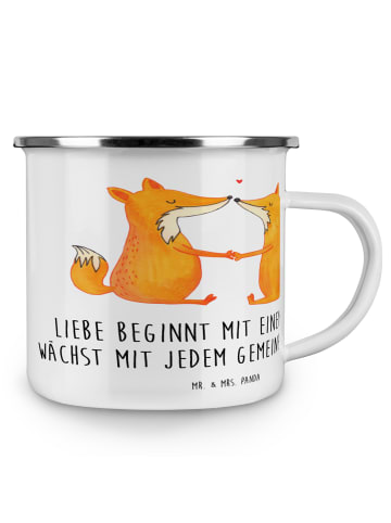 Mr. & Mrs. Panda Camping Emaille Tasse Hochzeit Liebe mit Spruch in Weiß