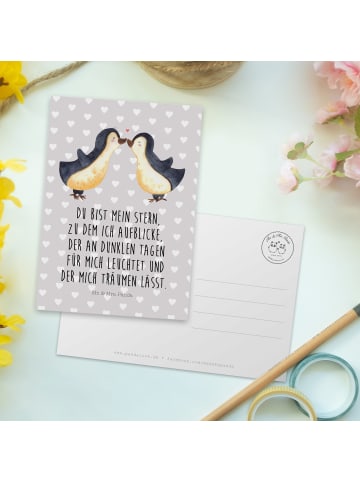 Mr. & Mrs. Panda Ansichtskarte Pinguin Liebe mit Spruch in Grau Pastell