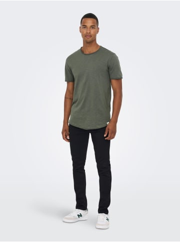 Only&Sons Langes Rundhals T-Shirt Einfarbiges Kurzarm Basic Shirt ONSBENNE in Grün-2