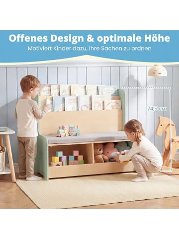 COSTWAY 3-in-1 Kinderstuhl mit Bücherregal, Staufach & gepolstertem Sitz in Grün