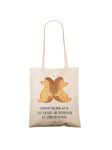 Mr. & Mrs. Panda Shopping Bag Igel händchenhaltend mit Spruch in Creme