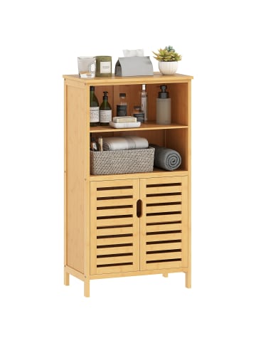 Kleankin Badezimmerschrank-50L x 29B x 92H cm-Naturholz