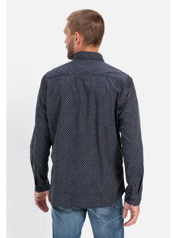 Camel Active Langarmhemd mit Minimal-Print in Dunkelblau-Rot
