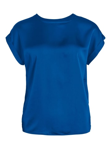 Vila Satain Blusen T-Shirt Kurzarm Basic Top Glänzend VIELLETTE in Dunkelblau