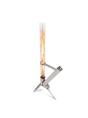 relaxdays Feuerrohr Pelletfackel in Silber – (B)50 x (H)130 x (T)34 cm