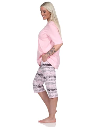 NORMANN kurzarm Schlafanzug Caprihose Ethnolook in rosa