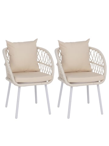 MCW 2er-Set Gartenstuhl Q38 Seilgeflecht, Gestell hellgrau, Polster creme