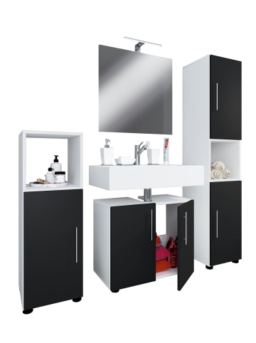 VCM 4-tlg. Badmöbel Set Komplett Badschrank Flandu II in Weiß / Schwarz