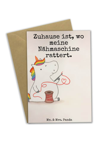 Mr. & Mrs. Panda babykarte Einhorn Näherin Design mit Spruch in Weiß