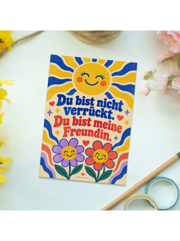 Mr. & Mrs. Panda Postkarte Blumen verspielt Design mit Spruch in Weiß