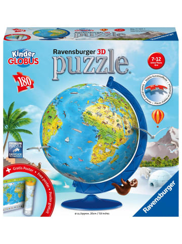 Ravensburger Kinderglobus in deutscher Sprache. Puzzleball 180 Teile | Erlebe Puzzeln in...