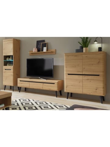 Furn.Design Wohnwand Artisan Eiche schwarz, Wohnkombination 4-teilig skandinavisch