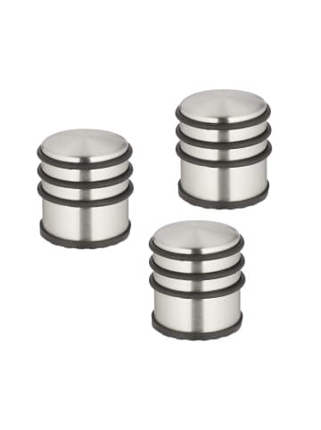 relaxdays 3 x Türstopper in Silber/ Schwarz - (H)7,5 x Ø 7 cm
