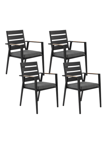 Beliani 4er-Set Gartenstuhl TAVIANO in Schwarz/Grau/Heller Holzfarbton