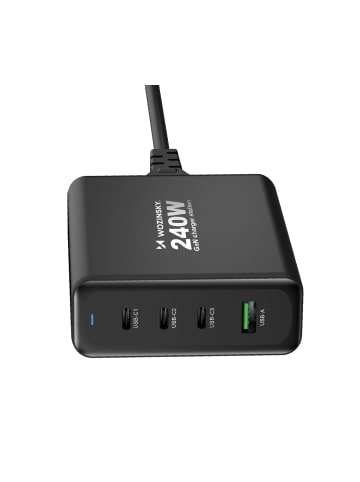 Wozinsky GaN-Ladestation USB-A / 3 x USB-C Schnellladegerät 240W in Schwarz in Schwarz
