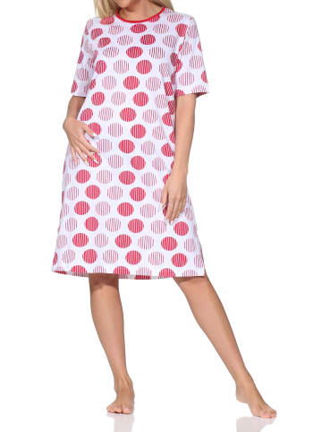 NORMANN Kurzarm Nachthemd Tupfen Punkte Look in rot