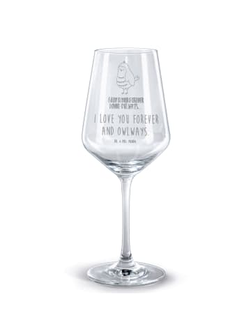 Mr. & Mrs. Panda Rotwein Glas Eule Zufrieden mit Spruch in Transparent