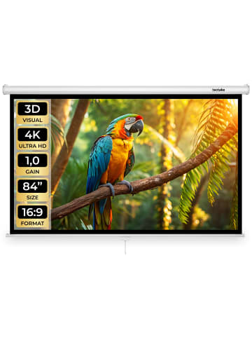 tectake Beamer-Leinwand für 4K, HD, Ultra HD und Full HD, Format 16:9, 84“