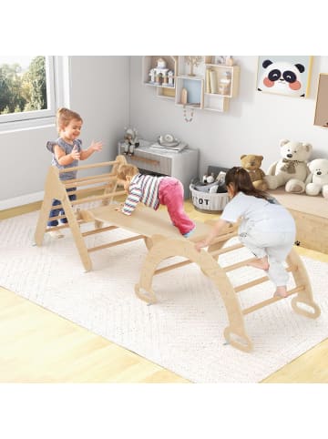 COSTWAY 4 in 1 Klettergerüst mit Rutsche Indoor ab 1 Jahr in Hellbraun