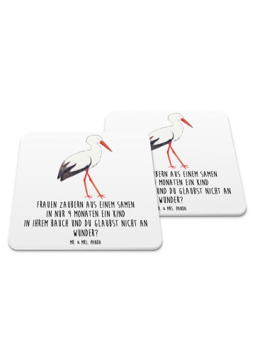 Mr. & Mrs. Panda Glasuntersetzer Storch mit Spruch in Weiß