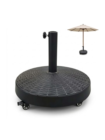 relaxdays Sonnenschirmständer "Rattan" in Schwarz – Ø 52 cm