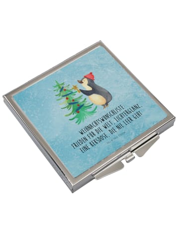 Mr. & Mrs. Panda Handtaschenspiegel quadratisch Pinguin Weihnach... in Eisblau