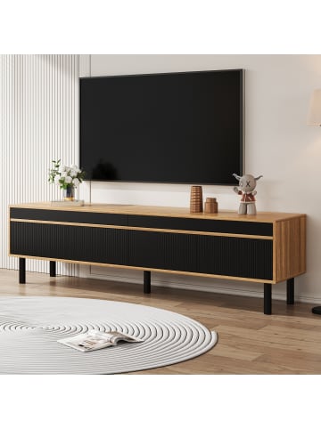 ABRIHOME TV Schrank in Schwarz und Naturholz Höhe 170 X 38 X 47cm