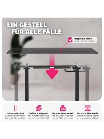tectake Schreibtischgestell Idun, höhenverstellbar, mit Handkurbel