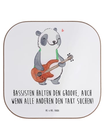 Mr. & Mrs. Panda Holz Untersetzer Bassgitarre Groove mit Spruch in Weiß