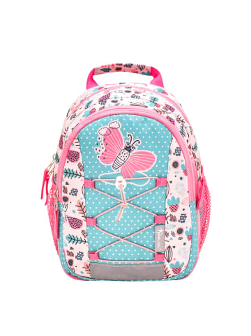 Belmil Kindergartenrucksack "Mini Kiddy Little Butterfly" in pink, rosa, blau, Brustgurt, Namensschild, H 23 cm L 20 cm T 9 + 6 cm