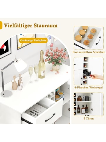 COSTWAY Sideboard mit 6-Flaschen Weinregal in Weiß