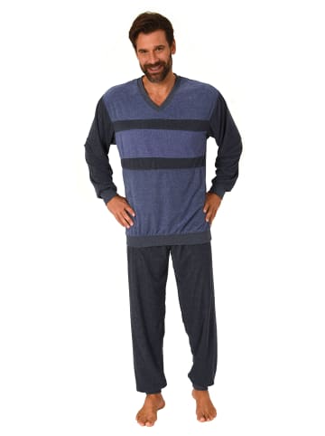 NORMANN Frottee langarm Schlafanzug Pyjama Bündchen - 81292 in blau