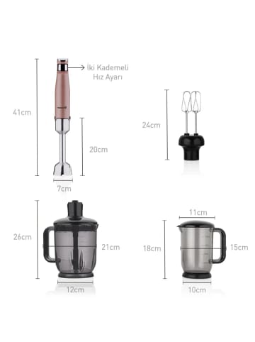 Korkmaz Korkmaz Performix Mega Mixer-Set in Rosegold 1000W Edelstahl 18/10 in Rosegold