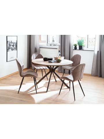 home24 home24 Klassischer Esszimmerstuhl aus feiner Microfaser und Metallgestell in Vintage Sand