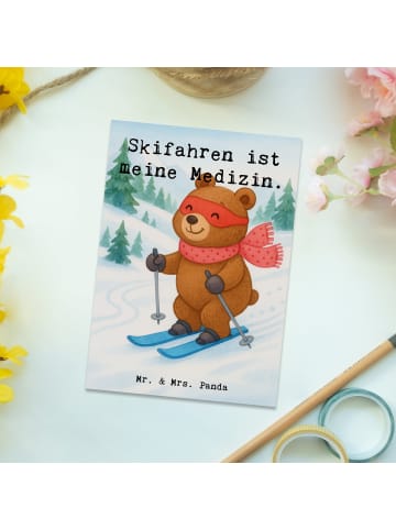 Mr. & Mrs. Panda Postkarte Hase Skifahren Design mit Spruch in Weiß