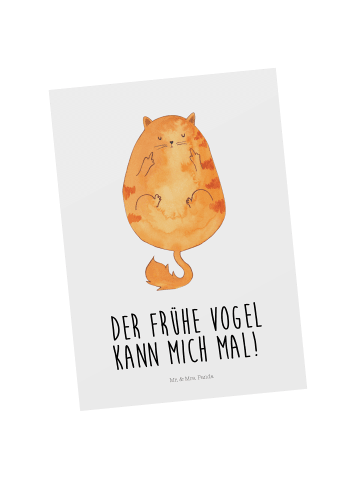 Mr. & Mrs. Panda Postkarte Katze Frühaufsteher mit Spruch in Weiß