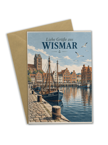 Grußkarte Wismar maritim Design mit Spruch in Weiß
