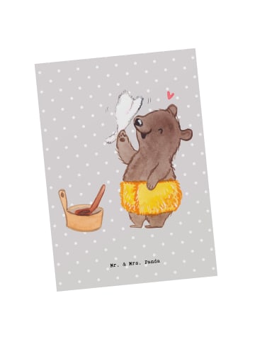 Mr. & Mrs. Panda Ansichtskarte Saunameister Herz ohne Spruch in Grau Pastell