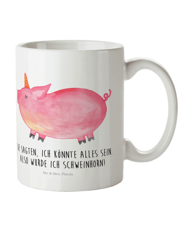 Mr. & Mrs. Panda Kaffeetasse Einhorn Schwein mit Spruch in Weiß