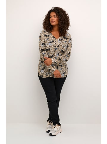 KAFFE curve Langarm-Bluse KCami in Grey/Blue Flower Print