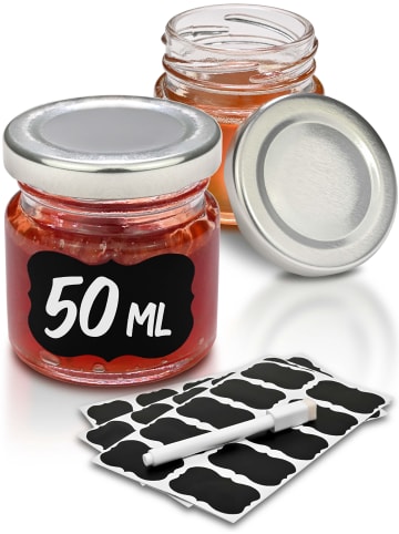 Praknu 24 Mini Gläser 50ml mit Deckel, Etiketten - Luftdichte Gläschen zum