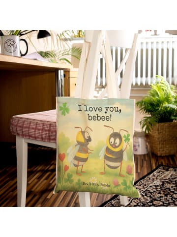 Mr. & Mrs. Panda Schultertasche Bienen Paar Design mit Spruch in Weiß