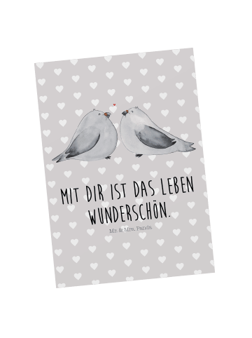 Mr. & Mrs. Panda Postkarte Turteltauben Liebe mit Spruch in Grau Pastell