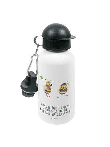 Mr. & Mrs. Panda Kindertrinkflasche Hummeln Kleeblatt mit Spruch in Weiß