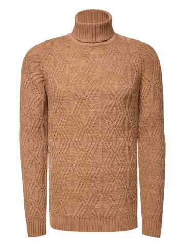Rusty Neal Melierter Grobstrick Rollkragen-Pullover in Camel
