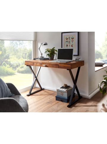 FineBuy Schreibtisch in Schwarz / Sheesham / 120x55x78