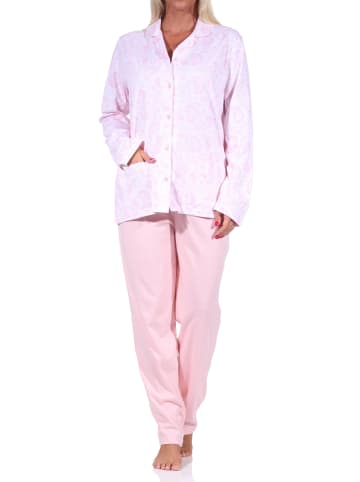 NORMANN Pyjama langarm Schlafanzug zum durchknöpfen Single Jersey - 69243 in rosa