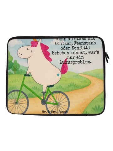 Mr. & Mrs. Panda Notebook Tasche Einhorn Radfahrer Design mit Sp... in Weiß