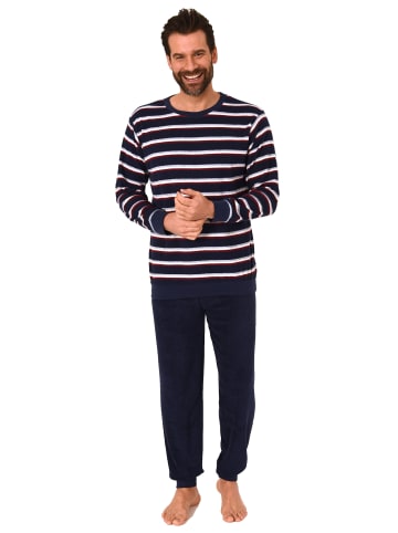 NORMANN Frottee Pyjama Schlafanzug Bündchen Streifen - 49731 in navy