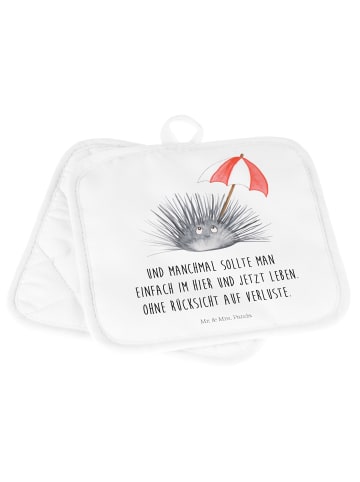 Mr. & Mrs. Panda Topfhandschuhe Seeigel mit Spruch in Weiß
